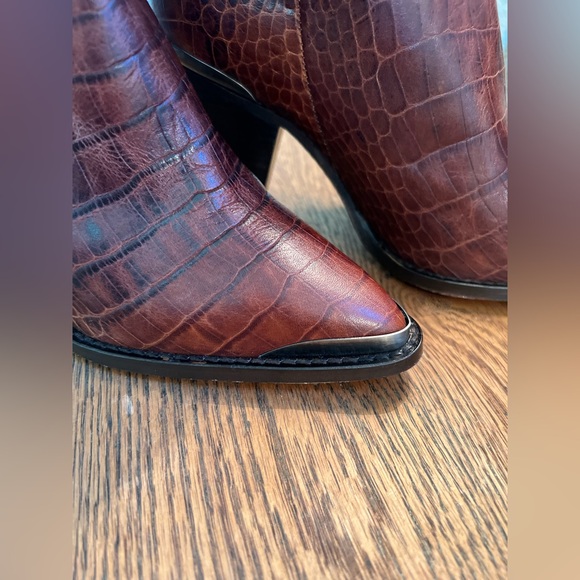 Free People Brown Croc-Embossed Knee-High Boots - Picture 5 of 11